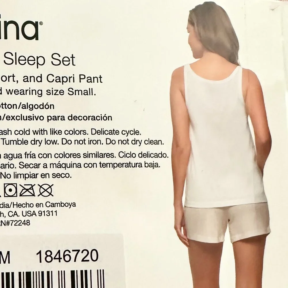 Felina Women's 4 Piece 100% Cotton Sleep Pajama Set L Tee Tank Short Capri Pant - Picture 9 of 10